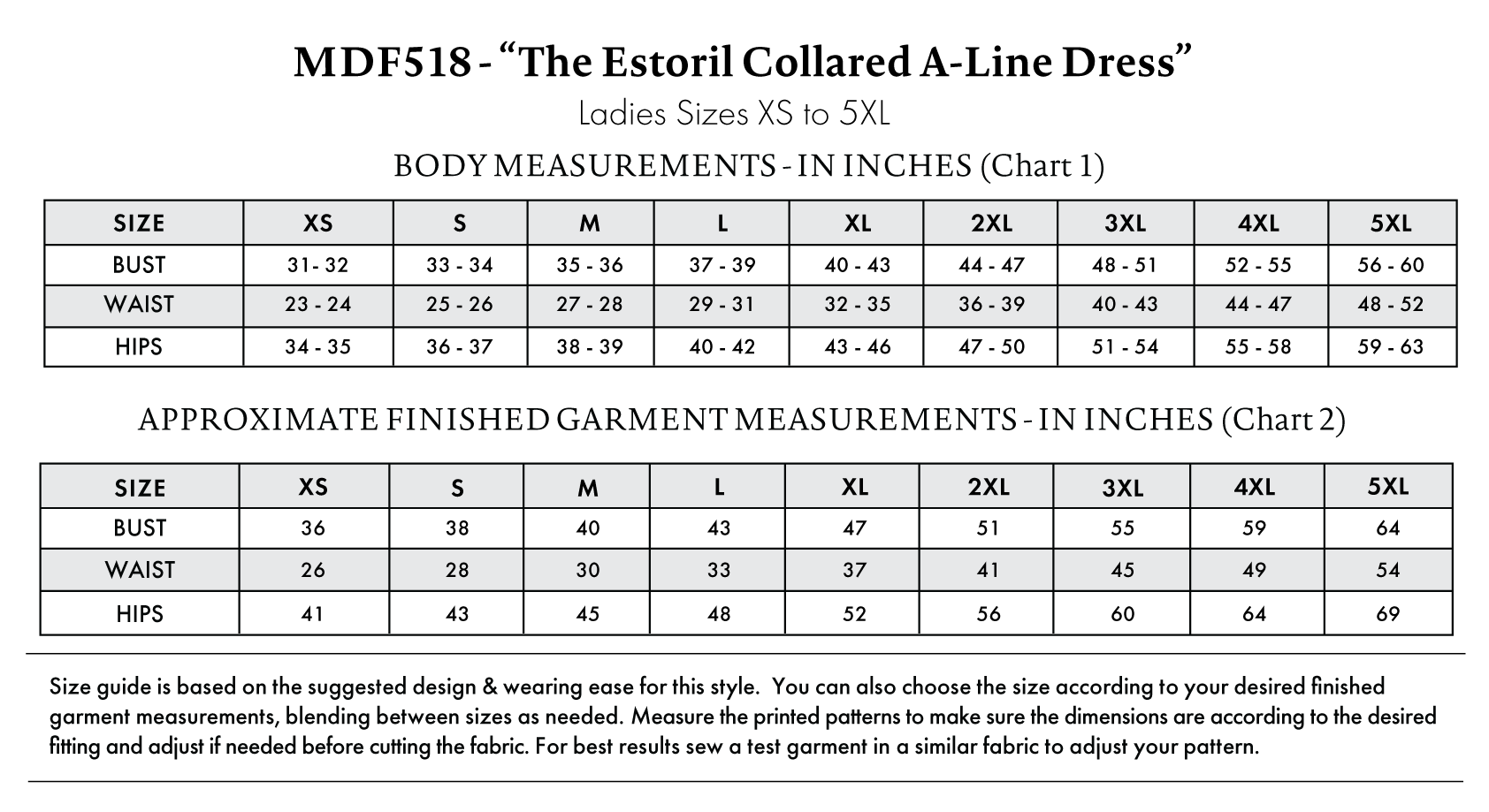 Estoril Collared A-Line Dress Free Sewing Pattern - Size Charts - Mood Fabrics Sewciety Blog - Free Sewing Pattern MDF518