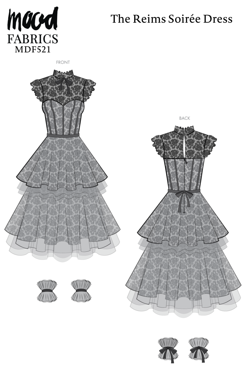 Reims Soirée Dress Free Sewing Pattern - Technical Drawings - Mood Fabrics Sewciety Blog - Free Sewing Pattern MDF521