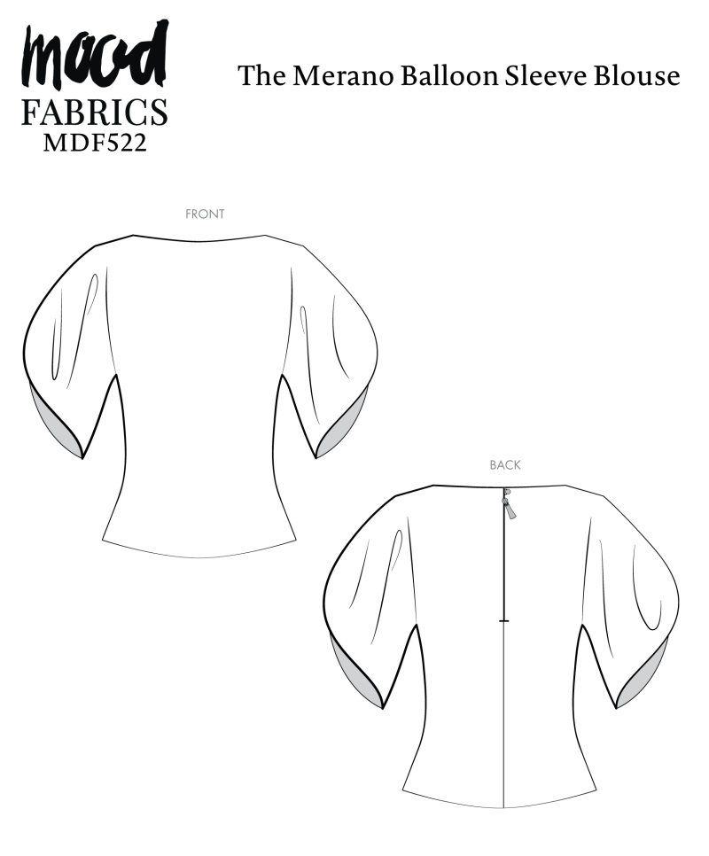 Merano Balloon Sleeve Blouse Free Sewing Pattern - Technical Drawings - Mood Fabrics Sewciety Blog - Free Sewing Pattern MDF522