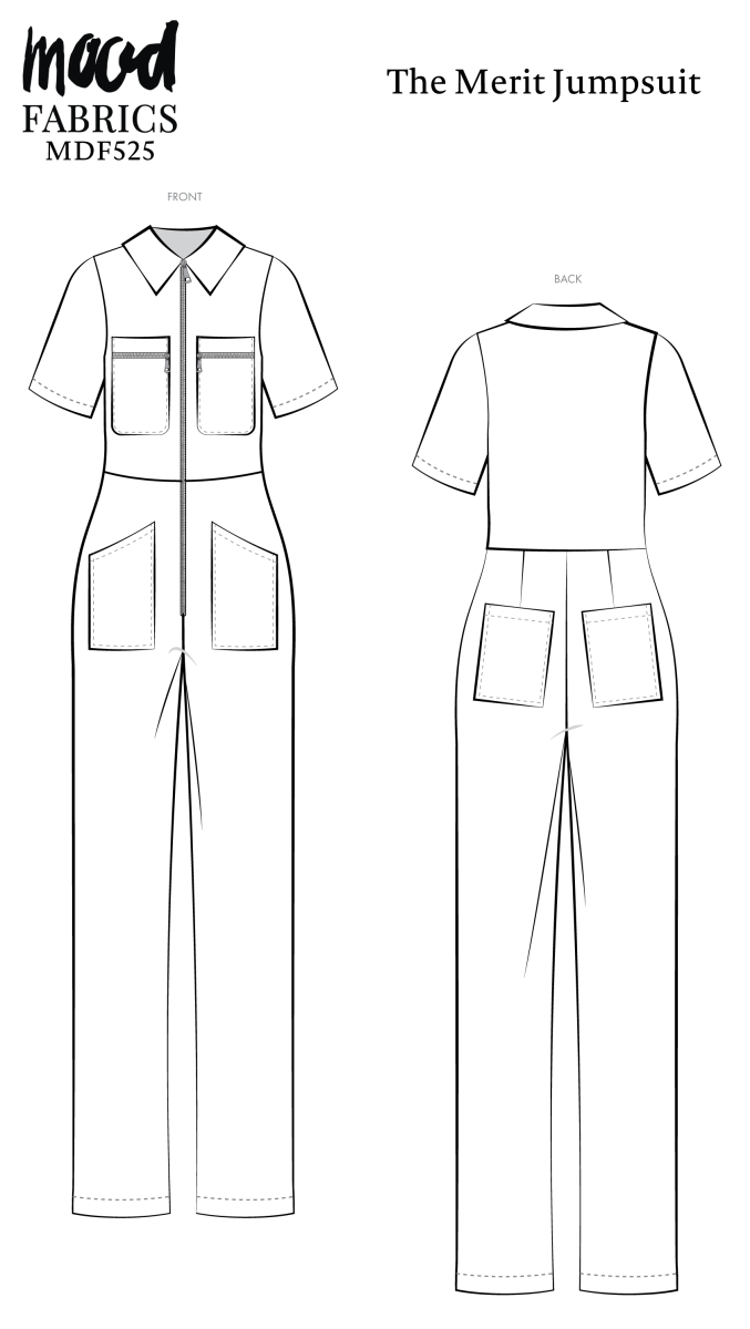 The Merit Jumpsuit Free Sewing Pattern - Technical Drawings - Mood Fabrics Sewciety Blog - Free Sewing Pattern MDF525