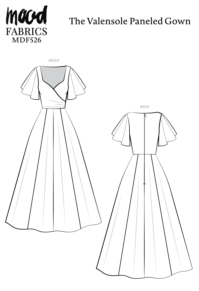 The Valensole Paneled Gown Free Sewing Pattern - Technical Drawings - Mood Fabrics Sewciety Blog - Free Sewing Pattern MDF526