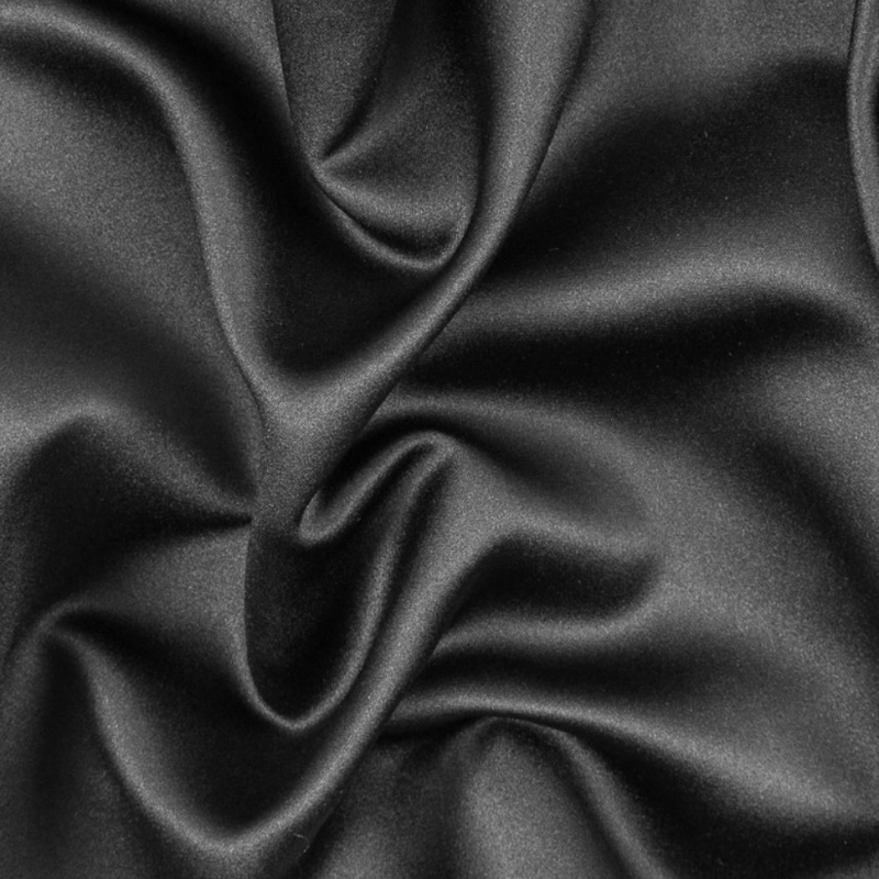 Black Polyester Satin fabric perfect for Free Corset Sewing Projects such as the The Apricot Ensemble Sewing Pattern free PDF download from Mood Fabrics Sewciety Blog.