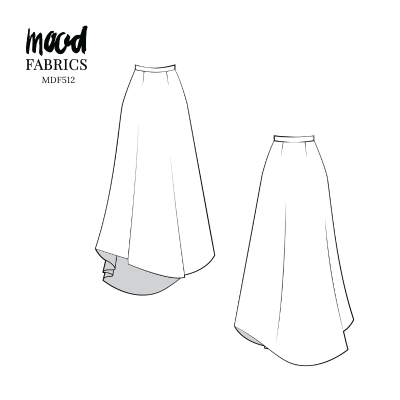 Technical Drawing for Taiga Trapeze Skirt - perfect for Free Transitional Spring Pattern Sewing Project Ideas. Free Sewing Pattern PDF from Mood Fabrics Sewciety Blog.