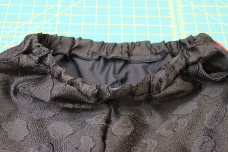 How To Sew Waistband Pants - Textured Burnout Brocade - Mood Fabrics - Matrix Shawl Collar Ensemble Free Sewing Pattern Tutorial - MDF543 - Mood Fabrics Sewciety Blog - Sew the waistband to the pants.