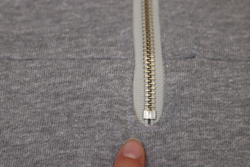 How To Topstitch Around Zipper - Gutermann Sew All Thread - Mood Fabrics - Reef Sleeveless Cover Up Free Sewing Pattern Tutorial - MDF535 - Mood Fabrics Sewciety Blog - Topstitch around the zipper.