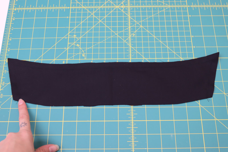 How To Pin Sew Collar Top Sides - Textured Burnout Brocade - Mood Fabrics - Matrix Shawl Collar Ensemble Free Sewing Pattern Tutorial - MDF543 - Mood Fabrics Sewciety Blog - Pin and sew the collar pieces right sides together at the top and sides.