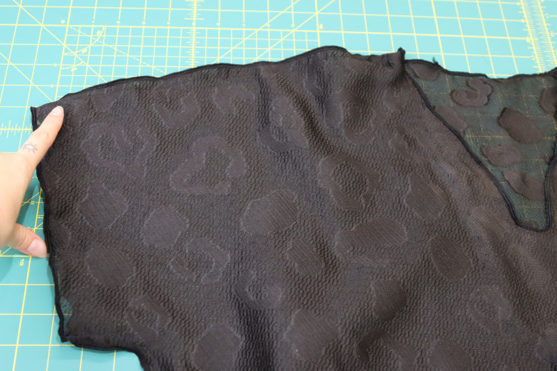 How To Pin Sew Shirt Shoulder Seams - Textured Burnout Brocade - Mood Fabrics - Matrix Shawl Collar Ensemble Free Sewing Pattern Tutorial - MDF543 - Mood Fabrics Sewciety Blog - Pin and sew the shirt together at the shoulder seams.