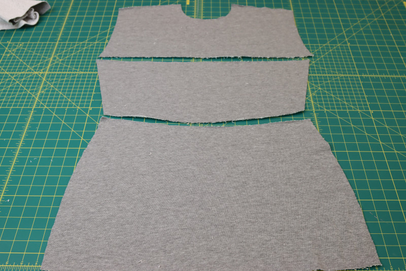 How To Layout Front Pieces - Heather Gray French Terry - Mood Fabrics - Reef Sleeveless Cover Up Free Sewing Pattern Tutorial - MDF535 - Mood Fabrics Sewciety Blog - Layout the front pieces.