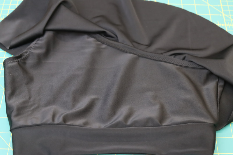 How To Understitch Seam Allowance To Neckline - Gutermann Sew All Thread - Mood Fabrics - Antikythera One Shoulder Bikini Free Sewing Pattern Tutorial - MDF531 - Mood Fabrics Sewciety Blog - Understitch the seam allowance to the neckline.