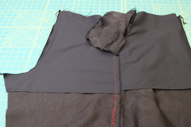 How To Sew Front Back Lining Crotch Seams - Black Quilting Cotton - Mood Fabrics - Matrix Shawl Collar Ensemble Free Sewing Pattern Tutorial - MDF543 - Mood Fabrics Sewciety Blog - Sew the front and back lining crotch seams.