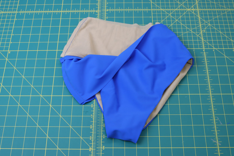 How To Sew Open Bikini Bottom Side Seam - Recycled Swimwear Tricot - Mood Fabrics - Azure Tankini Skirt Set Free Sewing Pattern Tutorial - MDF533 - Mood Fabrics Sewciety Blog - Sew the open bikini bottom side seam.