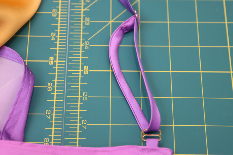 How To Sew Strap To Itself Under Top Strap Adjuster - Silk Charmeuse Print - Mood Fabrics - Alexandrite Sunset Silk Charmeuse Dress Free Sewing Pattern Tutorial - MDF529 - Mood Fabrics Sewciety Blog - Sew the strap to itself under the top strap adjuster.