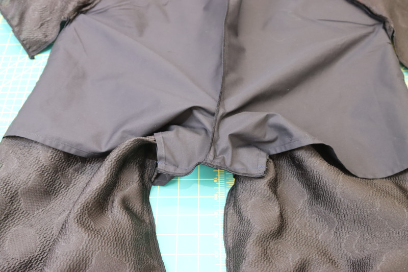 How To Pin Sew Lining Inseam - Black Quilting Cotton - Mood Fabrics - Matrix Shawl Collar Ensemble Free Sewing Pattern Tutorial - MDF543 - Mood Fabrics Sewciety Blog - Pin and sew the lining inseam.