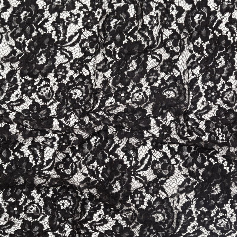 Black Floral Re-Embroidered Dentelle Lace fabric perfect for Free Corset Sewing Projects such as the The Parker Corset Redux Sewing Pattern free PDF download from Mood Fabrics Sewciety Blog.