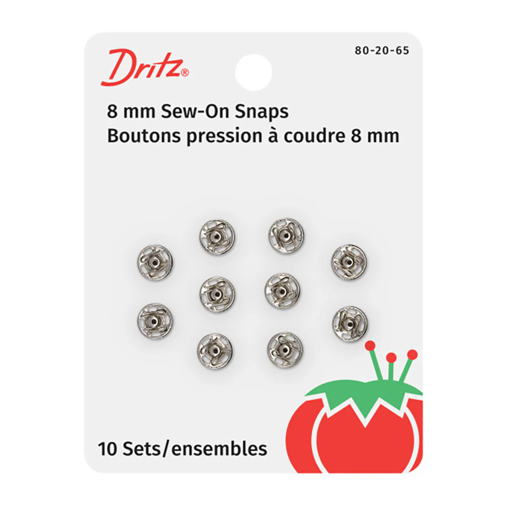 Dritz Sew-On Snaps - Nickel - Size 2/0, 10 Sets fabric perfect for Free Summer Vacation Capsule Wardrobe Sewing Projects such as the Clara Bodysuit Sewing Pattern free PDF download from Mood Fabrics Sewciety Blog.