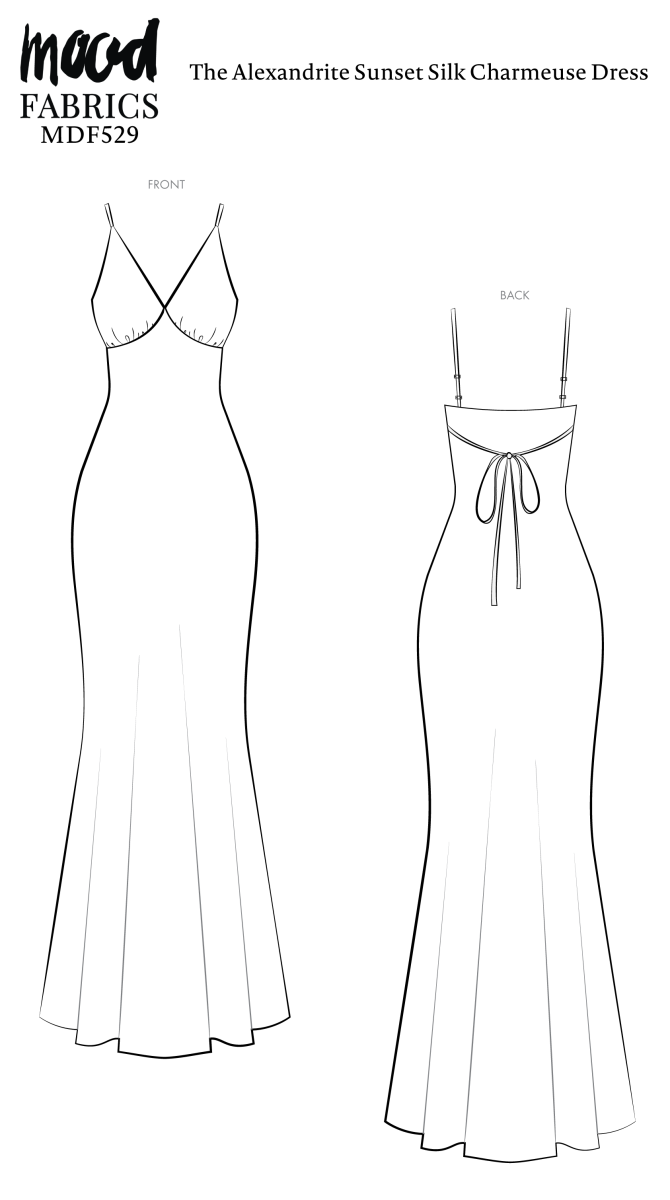 Alexandrite Sunset Silk Charmeuse Dress Free Sewing Pattern - Technical Drawings - Mood Fabrics Sewciety Blog - Free Sewing Pattern MDF529