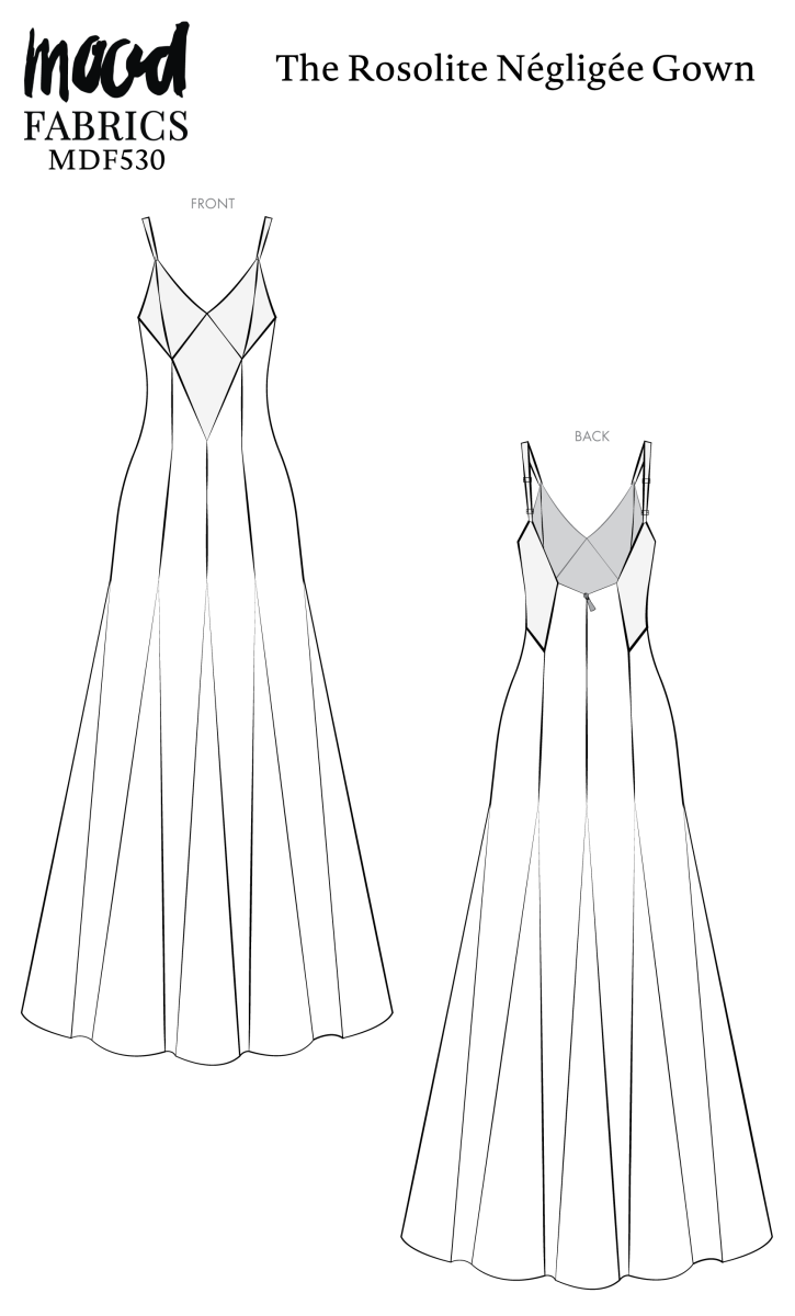 Rosolite Négligée Gown Free Sewing Pattern - Technical Drawings - Mood Fabrics Sewciety Blog - Free Sewing Pattern MDF530