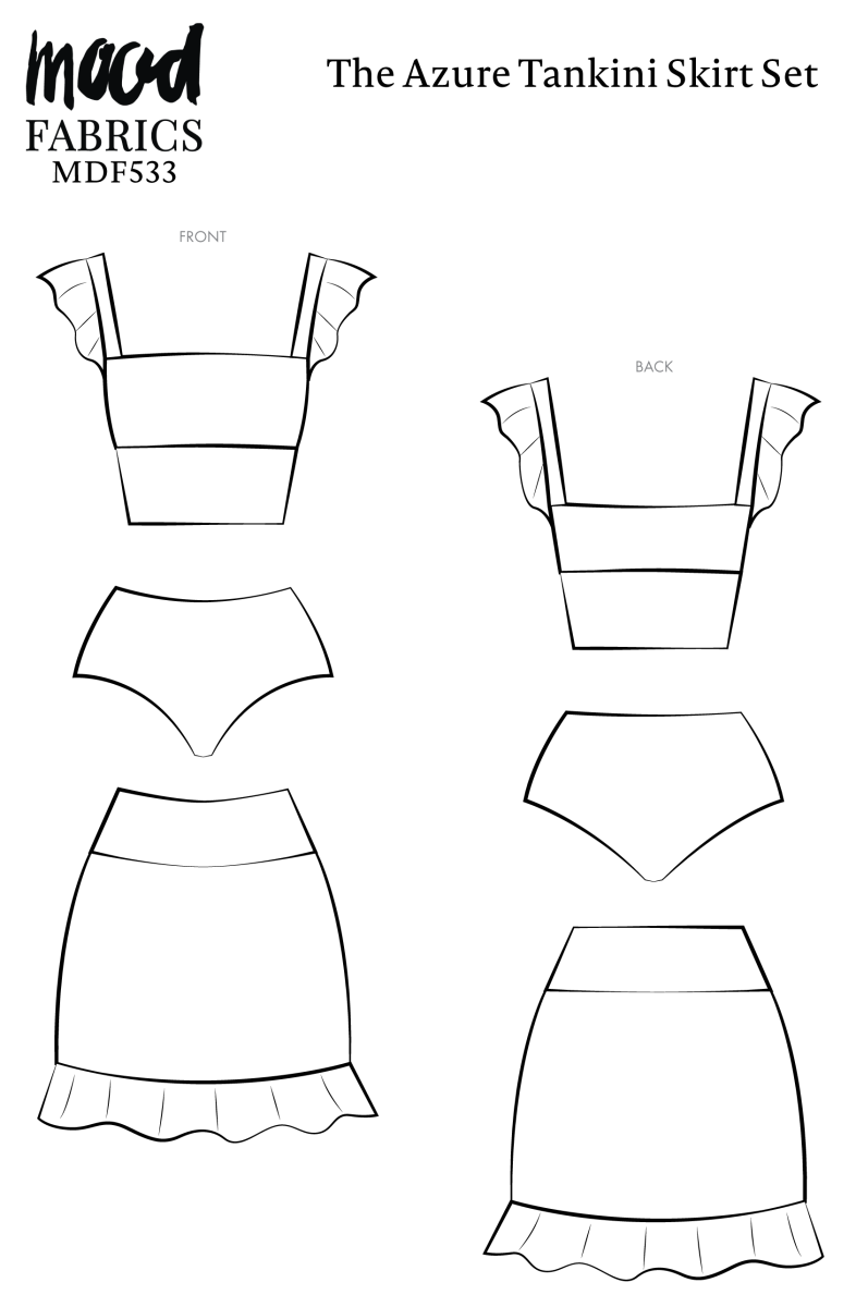 Azure Tankini Skirt Set Free Sewing Pattern - Technical Drawings - Mood Fabrics Sewciety Blog - Free Sewing Pattern MDF533