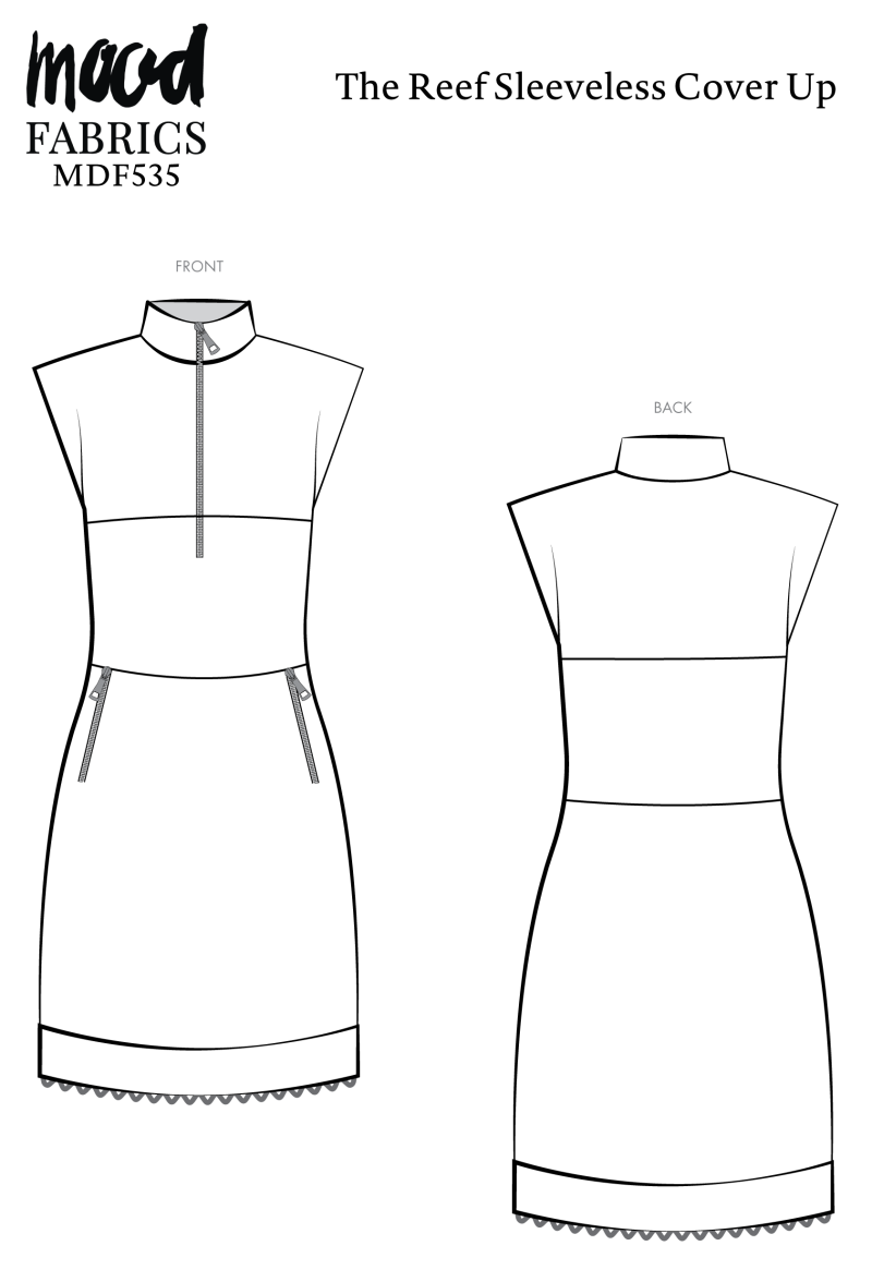Reef Sleeveless Cover Up Free Sewing Pattern - Technical Drawings - Mood Fabrics Sewciety Blog - Free Sewing Pattern MDF535