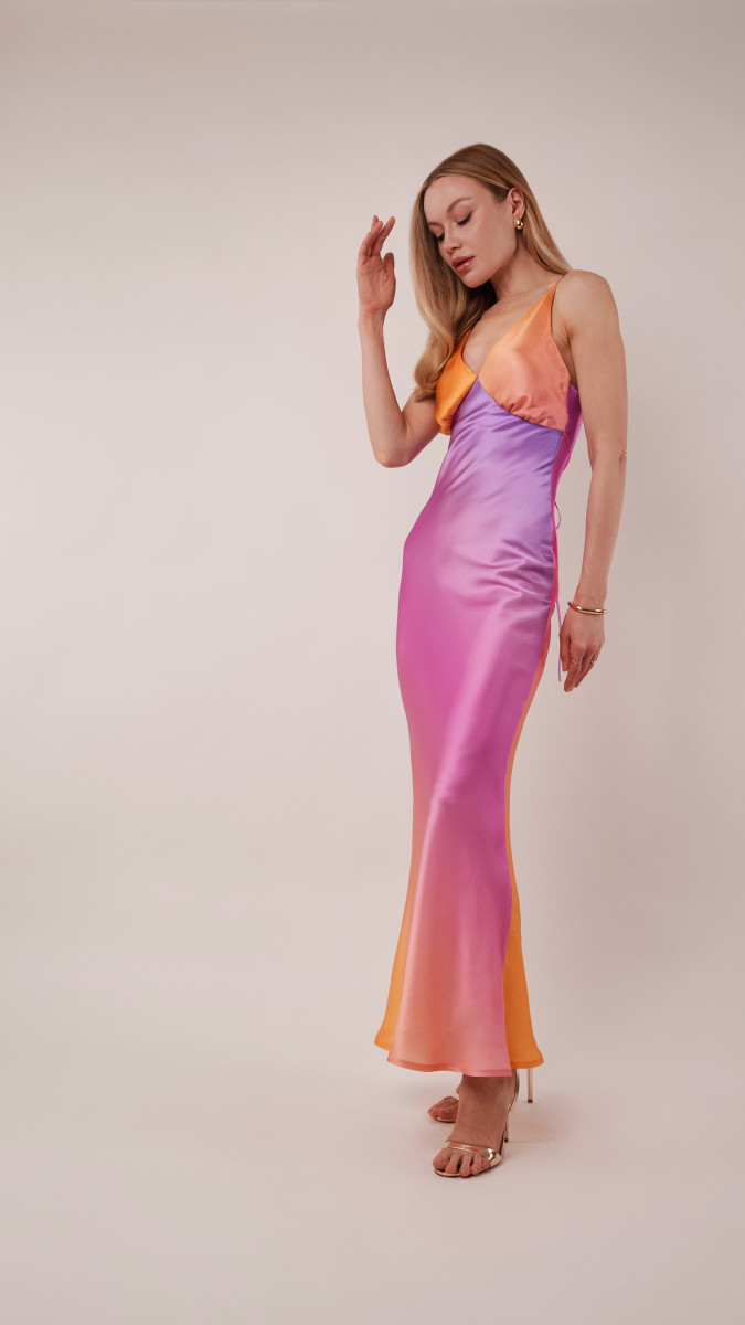 Alexandrite Sunset Silk Charmeuse Dress Free Sewing Pattern - Model Photos - Mood Fabrics Sewciety Blog - Free Sewing Pattern MDF529