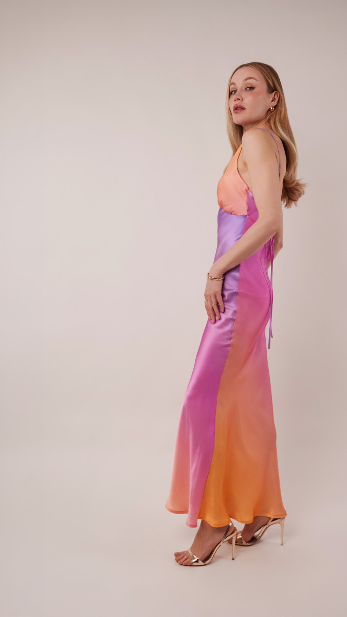 Alexandrite Sunset Silk Charmeuse Dress Free Sewing Pattern - Model Photos - Mood Fabrics Sewciety Blog - Free Sewing Pattern MDF529