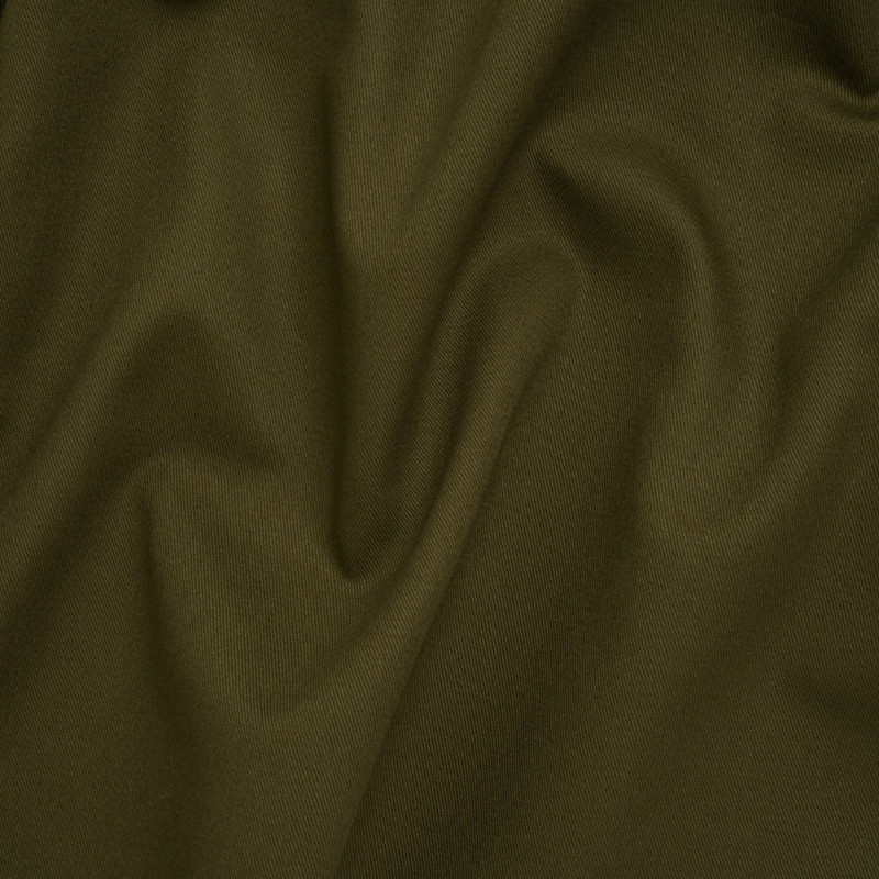 Olive Organic Cotton Twill from the Stratton Collection fabric perfect for Free Summer Vacation Capsule Wardrobe Sewing Projects such as the Boca Resort Dress Sewing Pattern free PDF download from Mood Fabrics Sewciety Blog.
