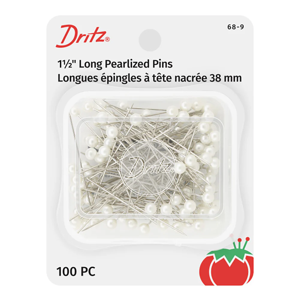 Dritz Long Pearlized Pins - 1.5" White - 100pc fabric perfect for Free Summer Vacation Capsule Wardrobe Sewing Projects such as the Spirea Tote Sewing Pattern free PDF download from Mood Fabrics Sewciety Blog.
