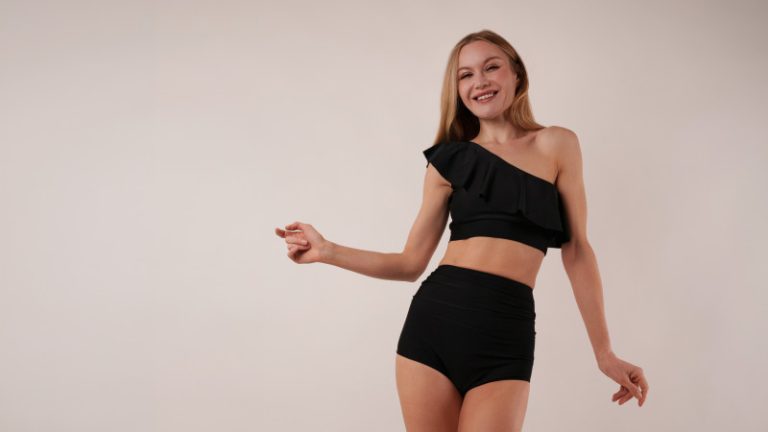 Antikythera One-Shoulder Bikini Free Sewing Pattern - Model Photos - Mood Fabrics Sewciety Blog - Free Sewing Pattern MDF531