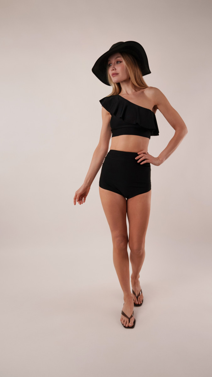 Antikythera One-Shoulder Bikini Free Sewing Pattern - Model Photos - Mood Fabrics Sewciety Blog - Free Sewing Pattern MDF531
