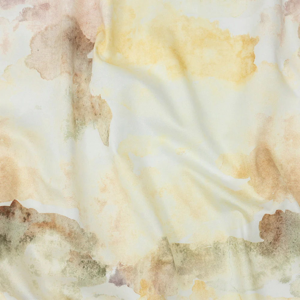 Mood Exclusive Yellow and Vanilla Ice Celestial Radiance Stretch Cotton Sateen fabric perfect for Free Summer Vacation Capsule Wardrobe Sewing Projects such as the Spirea Tote Sewing Pattern free PDF download from Mood Fabrics Sewciety Blog.