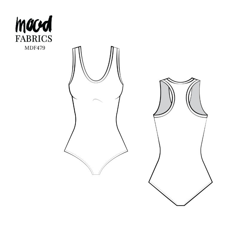 Technical Drawing for Clara Bodysuit - perfect for Free Summer Vacation Capsule Wardrobe Pattern Sewing Project Ideas. Free Sewing Pattern PDF from Mood Fabrics Sewciety Blog.