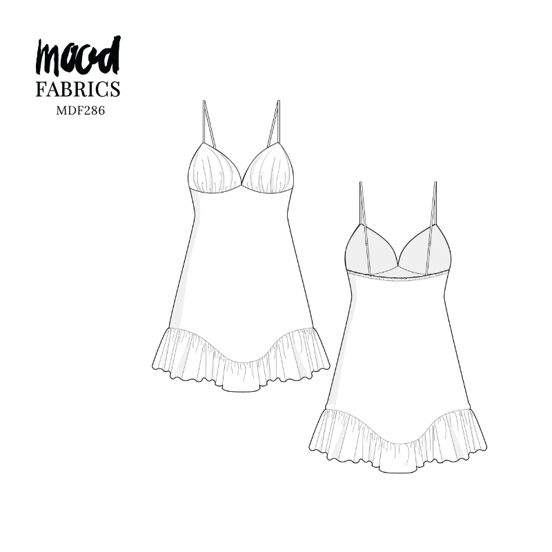 Technical Drawing for Coral Bell Slip Dress - perfect for Free Summer Vacation Capsule Wardrobe Pattern Sewing Project Ideas. Free Sewing Pattern PDF from Mood Fabrics Sewciety Blog.