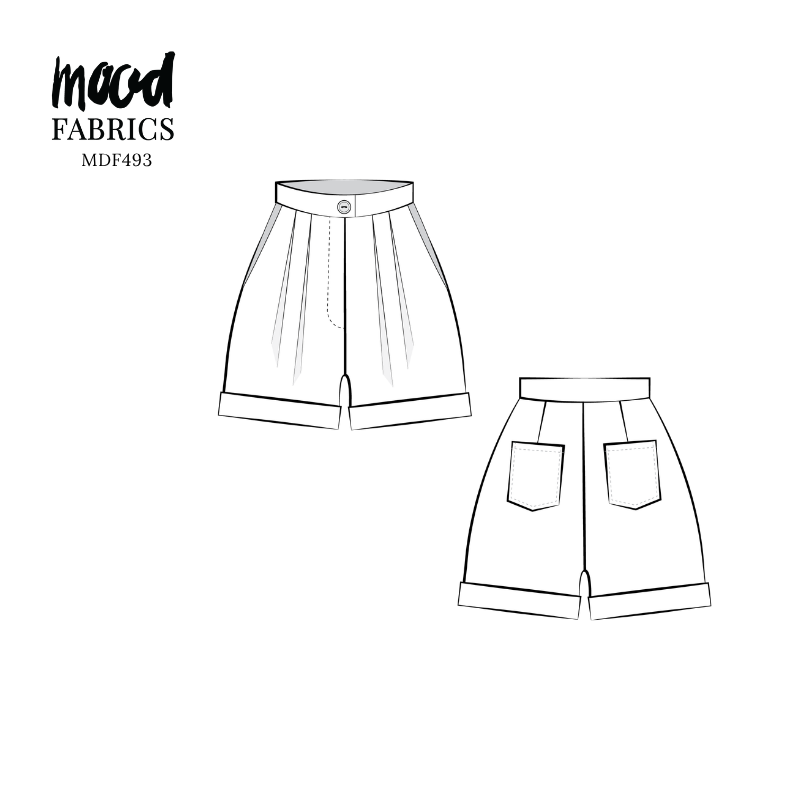 Technical Drawing for Dresden Shorts - perfect for Free Summer Vacation Capsule Wardrobe Pattern Sewing Project Ideas. Free Sewing Pattern PDF from Mood Fabrics Sewciety Blog.