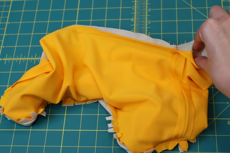 How To Sew Top Waistline Hole - UV Protective Swimwear Tricot - Mood Fabrics - Amber Two Piece Cheeky Swimsuit Free Sewing Pattern Tutorial - MDF540 - Mood Fabrics Sewciety Blog - Sew around the top waistline except for the hole.