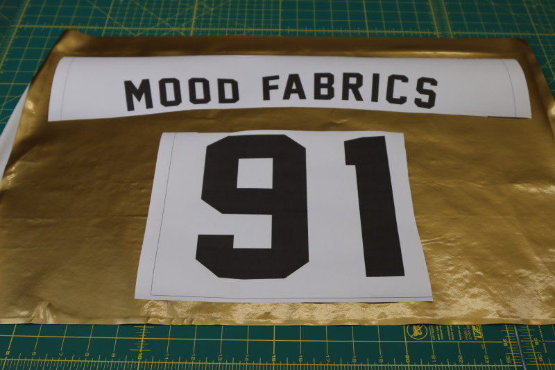 How To Place Number Template Faux Latex - Gold Stretch Immitation Latex - Fiona Athletic Set - MDF537 - Mood Fabrics Sewciety Blog
