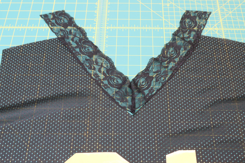How To Sew Center Front Collar V Shape - Stretch Lace Trim - Fiona Athletic Set - MDF537 - Mood Fabrics Sewciety Blog