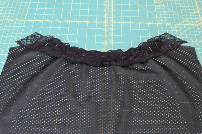 How To Pin Back Collar Back Neckline - Stretch Lace Trim - Fiona Athletic Set - MDF537 - Mood Fabrics Sewciety Blog