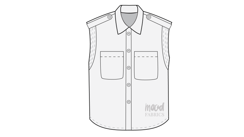 How To Sew Buttons Buttonholes - Tortoise Plastic Button - Mood Fabrics - Kalla Ensemble Free Sewing Pattern Tutorial - MDF346 - Mood Fabrics Sewciety Blog - Sew buttons and button holes to the button placket and the ends of the shoulder straps.