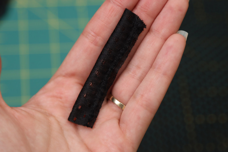 How To Sew Locker Loop - Athletic Mesh - Mood Fabrics - Fiona Athletic Set Free Sewing Pattern Tutorial - MDF537 - Mood Fabrics Sewciety Blog - Sew the locker loop into a loop.