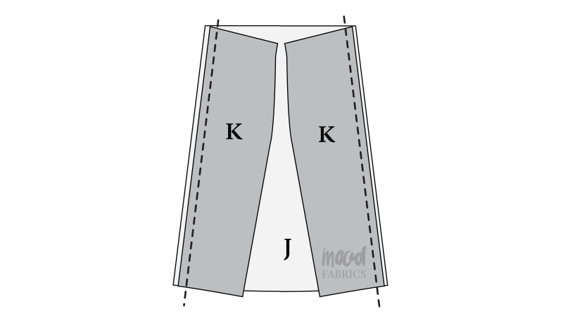 How To Sew Back Side Panels Center Back - Organic Cotton Twill - Mood Fabrics - Kalla Ensemble Free Sewing Pattern Tutorial - MDF346 - Mood Fabrics Sewciety Blog - Sew the back side panels to the back center skirt.