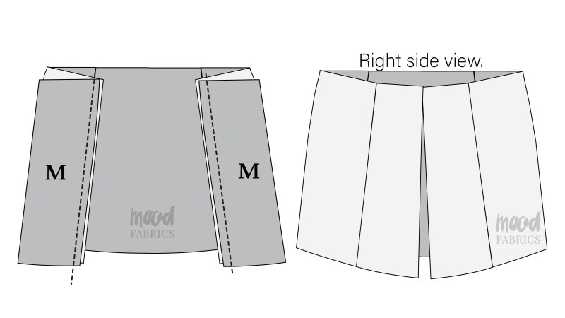 How To Sew Front Center Panels Front Side Panels - Organic Cotton Twill - Mood Fabrics - Kalla Ensemble Free Sewing Pattern Tutorial - MDF346 - Mood Fabrics Sewciety Blog - Sew the front center panels to the front side panels.
