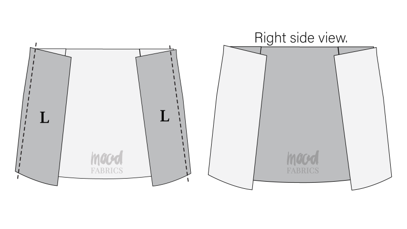 How To Sew Front Side Panels Back Side Panels - Organic Cotton Twill - Mood Fabrics - Kalla Ensemble Free Sewing Pattern Tutorial - MDF346 - Mood Fabrics Sewciety Blog - Sew the front side panels to the back side panels at the side seams.