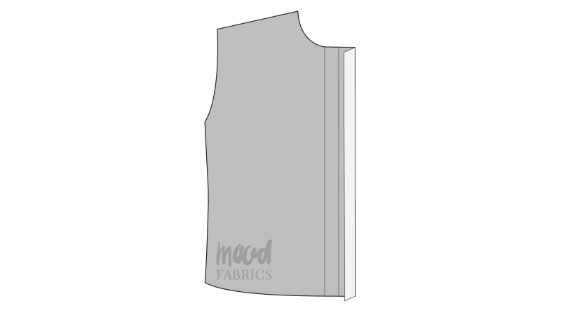 How To Fold Button Placket Seam Allowance - Organic Cotton Twill - Mood Fabrics - Kalla Ensemble Free Sewing Pattern Tutorial - MDF346 - Mood Fabrics Sewciety Blog - Fold in the seam allowance toward the wrong side of the fabric.