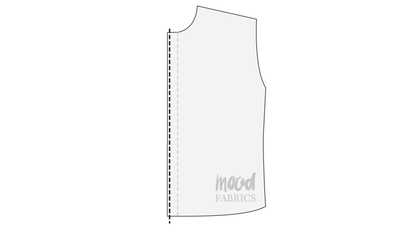 How To Topstitch Button Placket - Gutermann Sew All Thread - Mood Fabrics - Kalla Ensemble Free Sewing Pattern Tutorial - MDF346 - Mood Fabrics Sewciety Blog - Topstitch over the button placket to secure it.