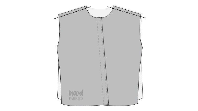 How To Sew Top Shoulder Seams - Organic Cotton Twill - Mood Fabrics - Kalla Ensemble Free Sewing Pattern Tutorial - MDF346 - Mood Fabrics Sewciety Blog - Sew the top front pieces to the top back at the shoulder seams.