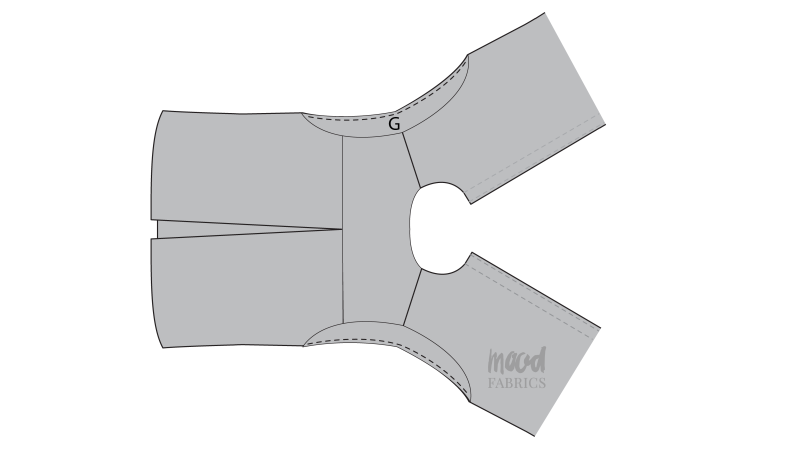 How To Sew Armscye Facings - Organic Cotton Twill - Mood Fabrics - Kalla Ensemble Free Sewing Pattern Tutorial - MDF346 - Mood Fabrics Sewciety Blog - Sew the right side of the armscye facings to the wrong side of the armscyes.
