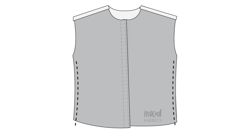 How To Pin Sew Top Side Seams - Organic Cotton Twill - Mood Fabrics - Kalla Ensemble Free Sewing Pattern Tutorial - MDF346 - Mood Fabrics Sewciety Blog - Pin and sew the side seams.