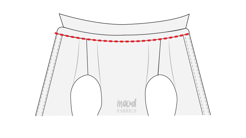 How To Sew Inner Collar Stand - Organic Cotton Twill - Mood Fabrics - Kalla Ensemble Free Sewing Pattern Tutorial - MDF346 - Mood Fabrics Sewciety Blog - Sew a stitch in the ditch to attach the inner layer of the collar stand.