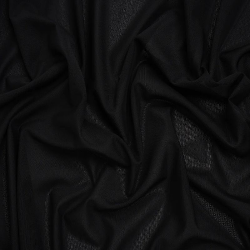 Black High Compression PowerNet Mesh fabric perfect for Free Swimsuit Sewing Projects such as the Bay Swimsuit Sewing Pattern free PDF download from Mood Fabrics Sewciety Blog.