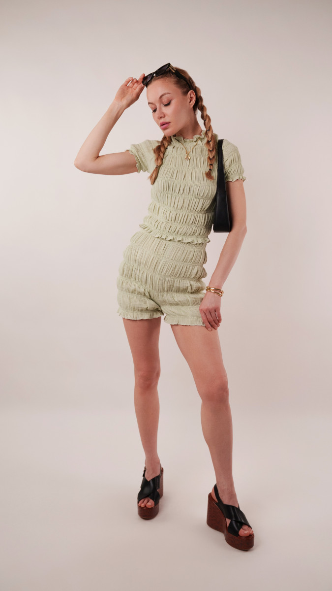 Jade Shirred Shorts Set Free Sewing Pattern - Model Photos - Mood Fabrics Sewciety Blog - Free Sewing Pattern MDF538